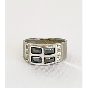 RING Vintage Modernist Art Deco Inspired Sterling Silver & Onyx Band Ring Unisex